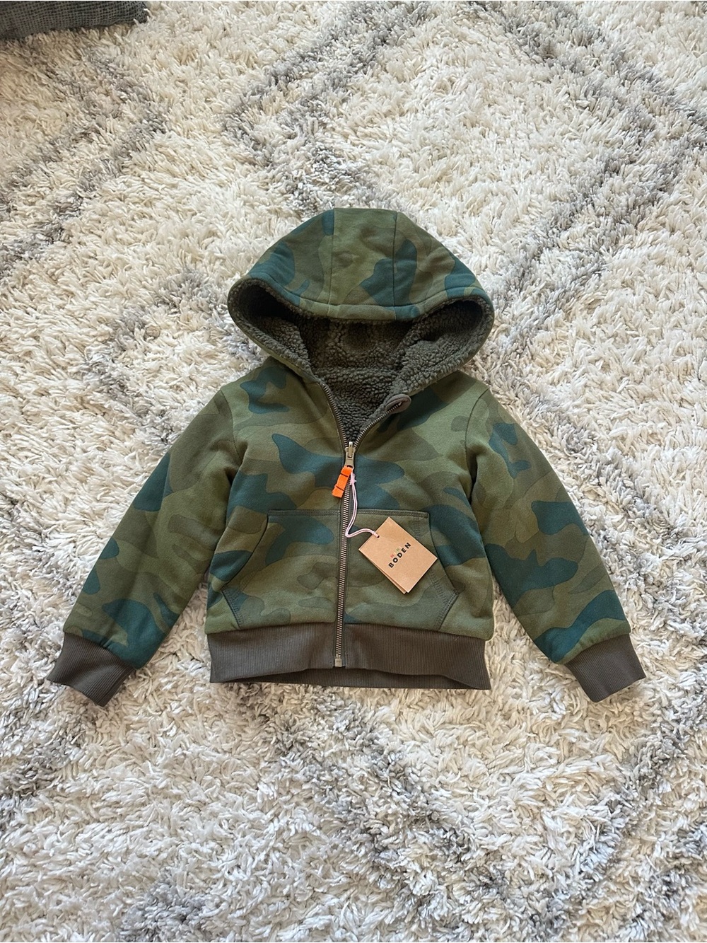 Mini Boden kids boys Reversible Borg Hoody 2-3Y